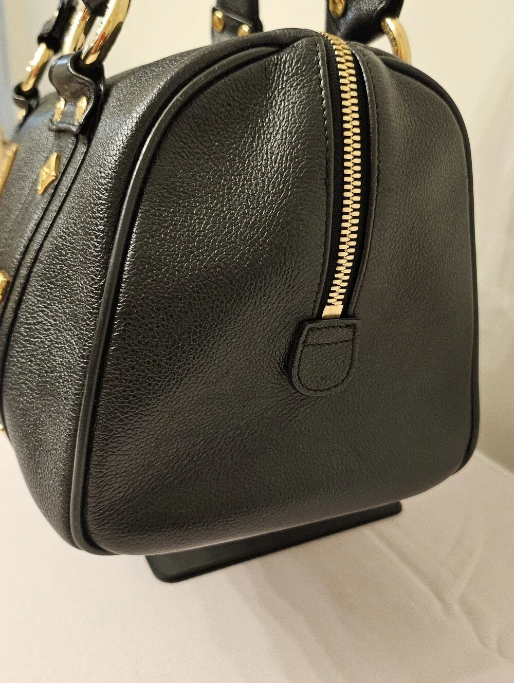 MCM Black Pebbled Leather Boston Bowler Satchel – Gold Hardware - Picture 4 of 16